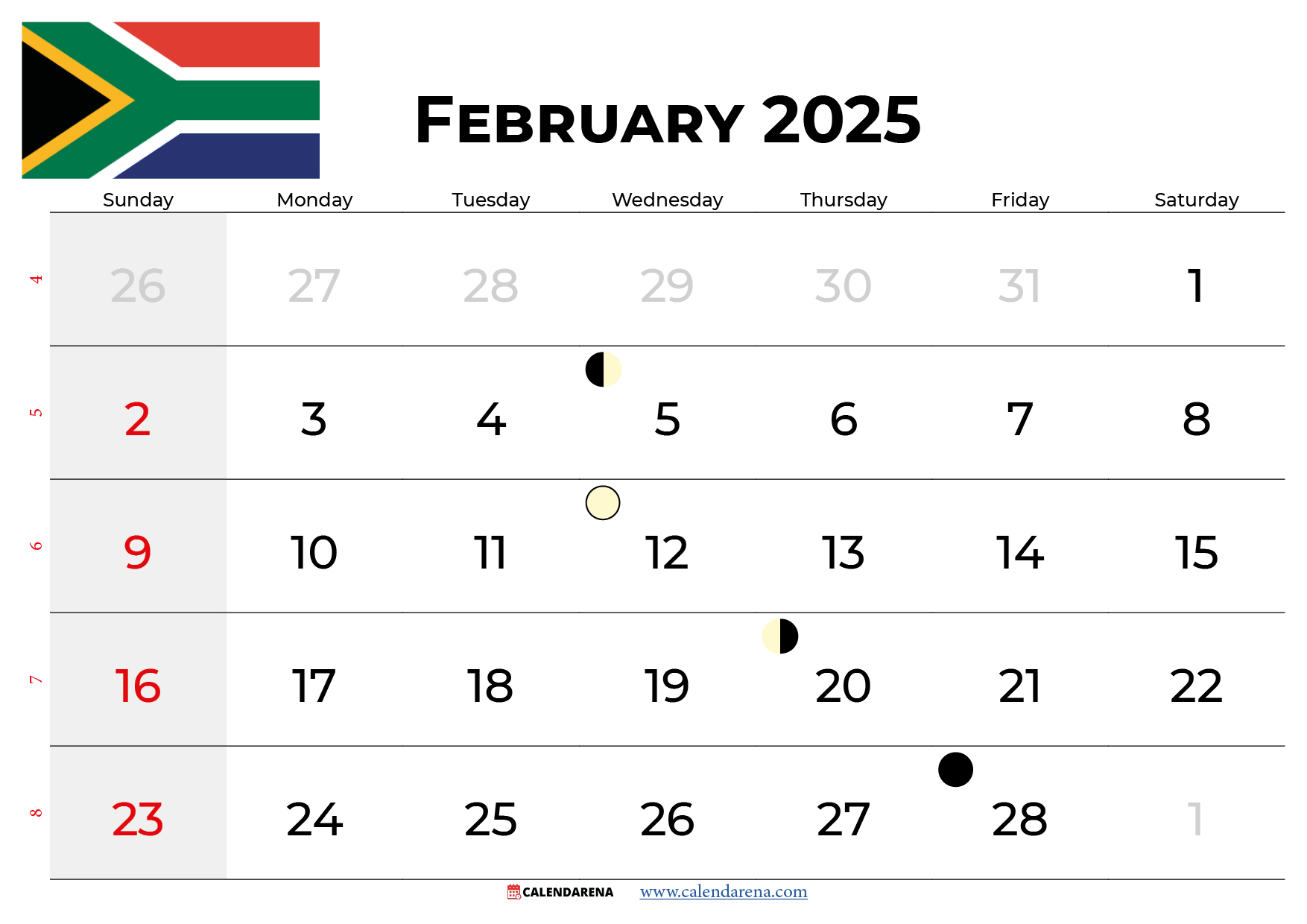 February 2025 Calendar South Africa - Free Printable Calendar 2025 South Africa Download