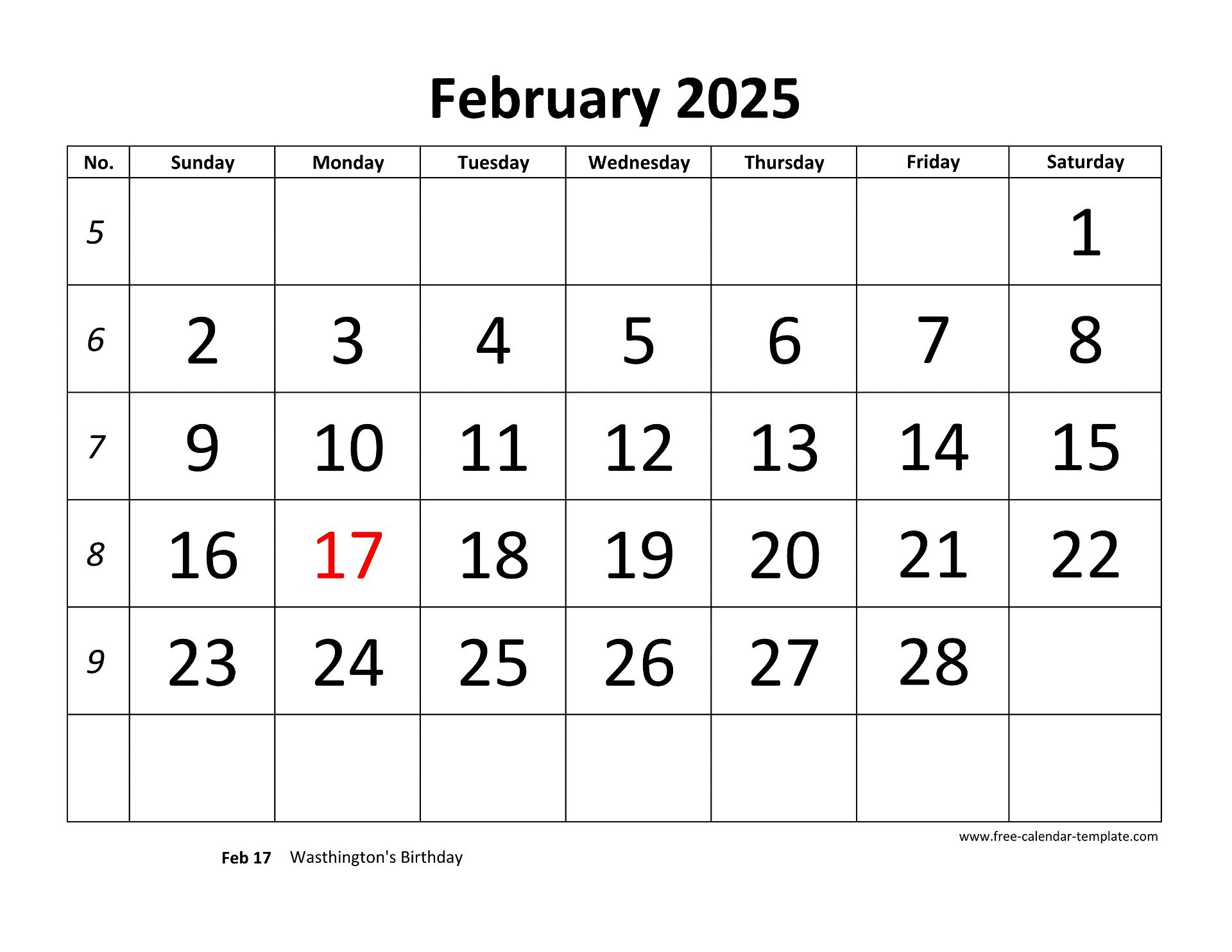 February 2025 Free Calendar Tempplate | Free-Calendar-Template - Free Printable Calendar 2025 In Word