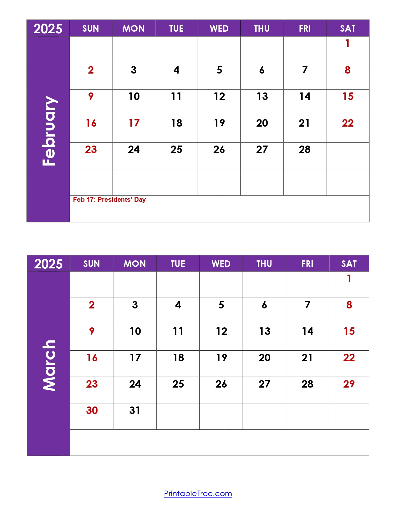 February And March 2025 Calendar Printable | Two Months Calendar - Printable Calendar 2025 February And March