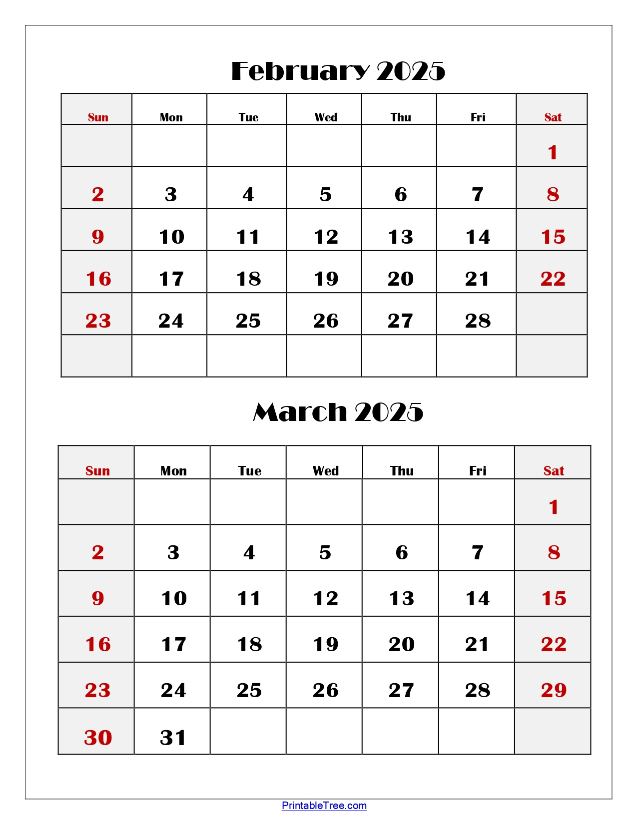 February And March 2025 Calendar Printable | Two Months Calendar - Printable Calendar 2025 February And March