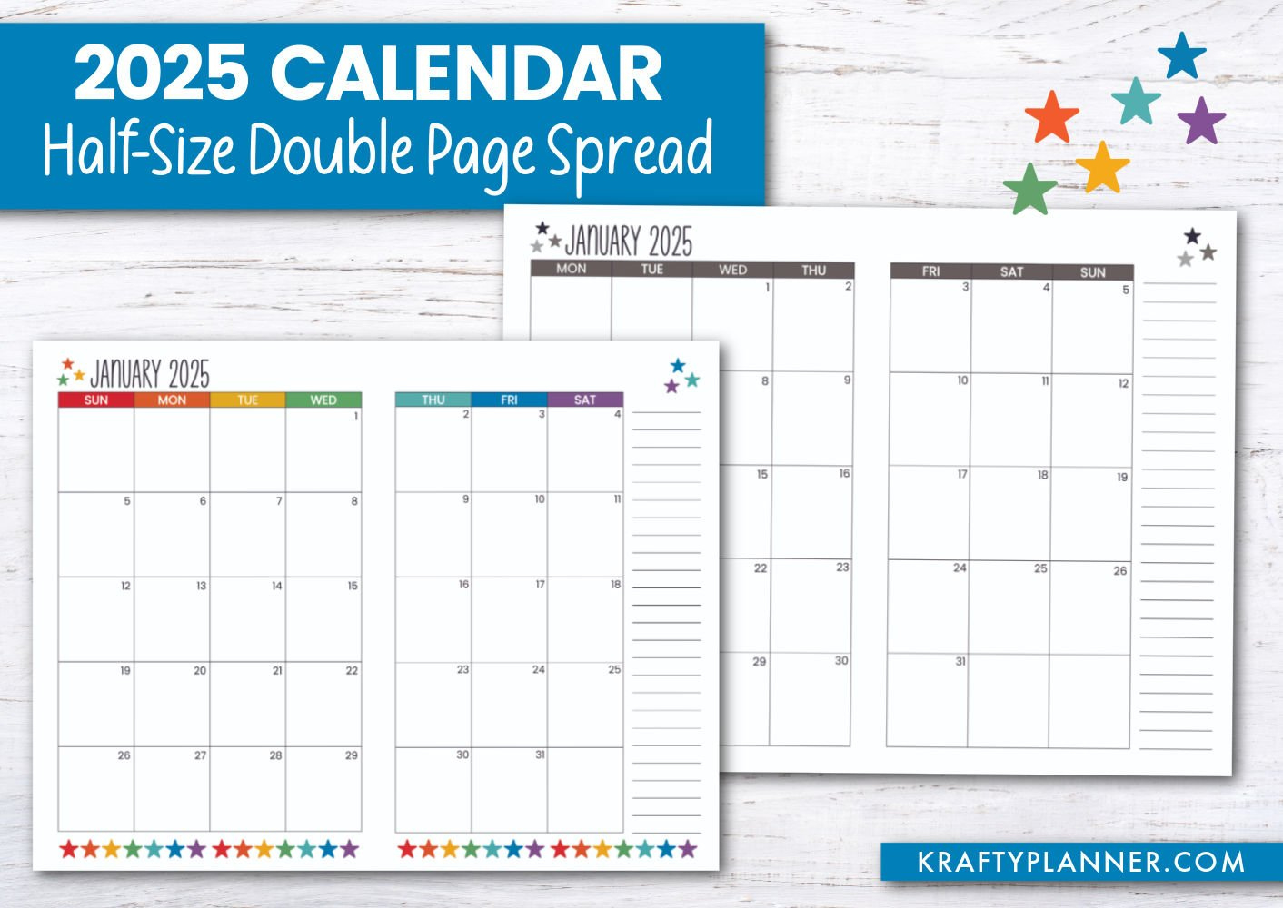 Free 2025 Calendar: Half-Size Landscape — Krafty Planner - Free Printable Calendar 2025 Half Page