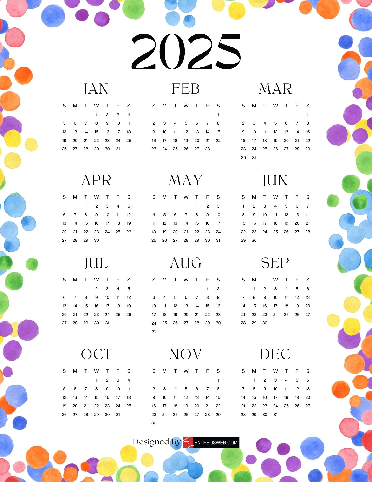 Free 2025 Calendars | Entheosweb - Printable Calendar 2025 Decorative