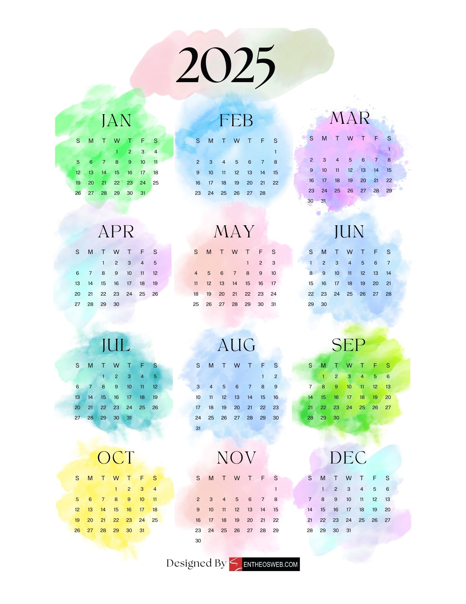 Free 2025 Calendars | Entheosweb - Printable Calendar 2025 Design