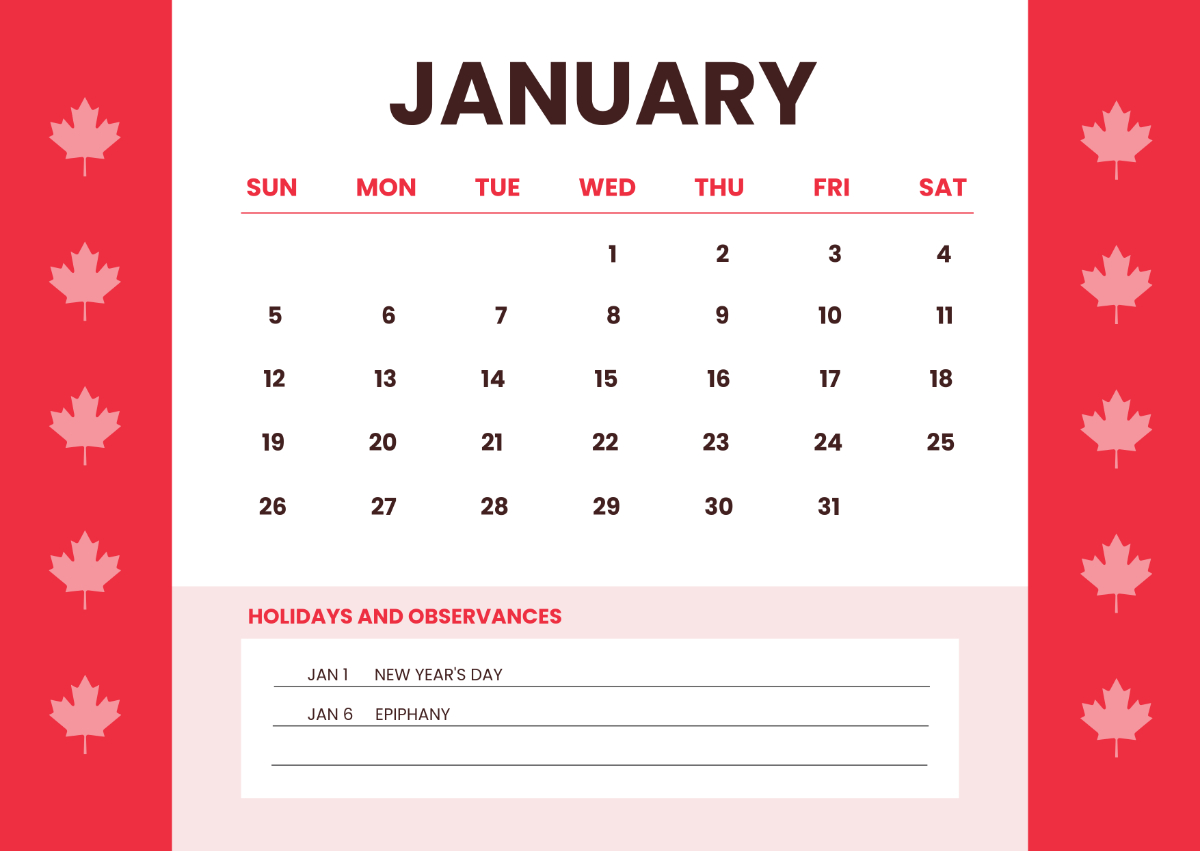 Free 2025 Canada Calendar With Holidays Template To Edit Online - Free Printable Calendar 2025 Canada