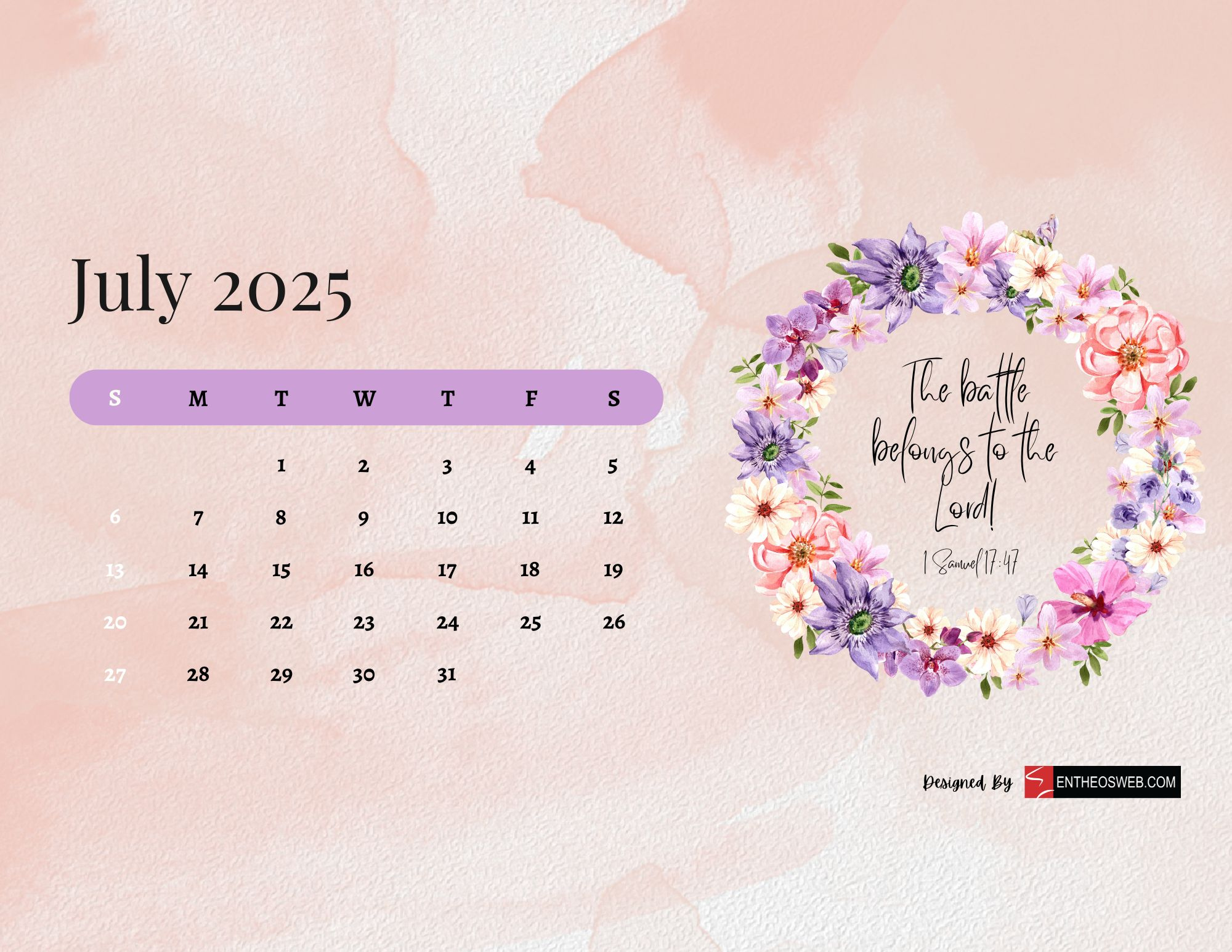 Free 2025 Christian Calendar Printable With Bible Verses | Entheosweb - July 2025 Calender Printable with Scripture