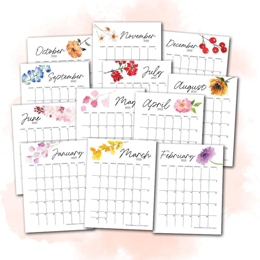 Free 2025 Floral Monthly Calendar Pdfs Templates - The Incremental - 8x10 Printable Calendar 2025