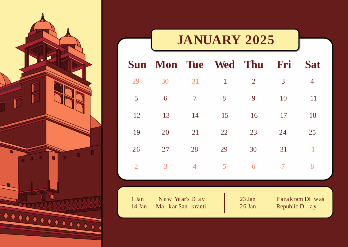 Free 2025 India Calendar With Holidays Template To Edit Online - Printable Calendar 2025 With Holidays India Free Download