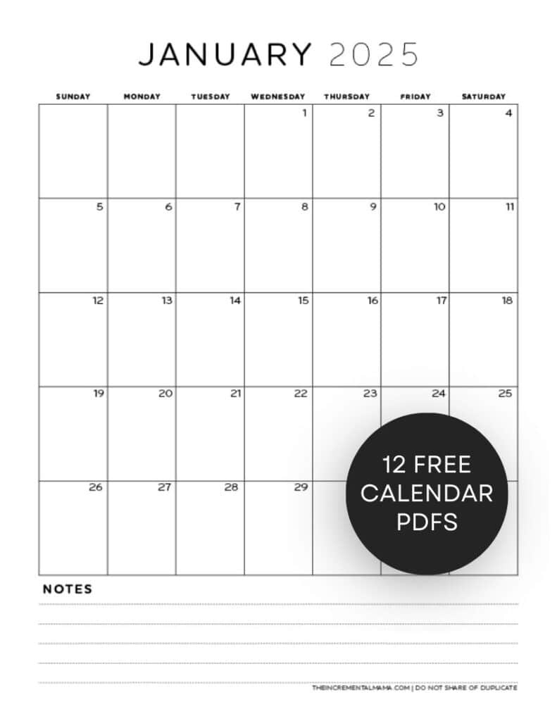 Free 2025 Monthly Calendar Pdf Printable With Lined Section - The - Printable Calendar 2025 With Notes Section