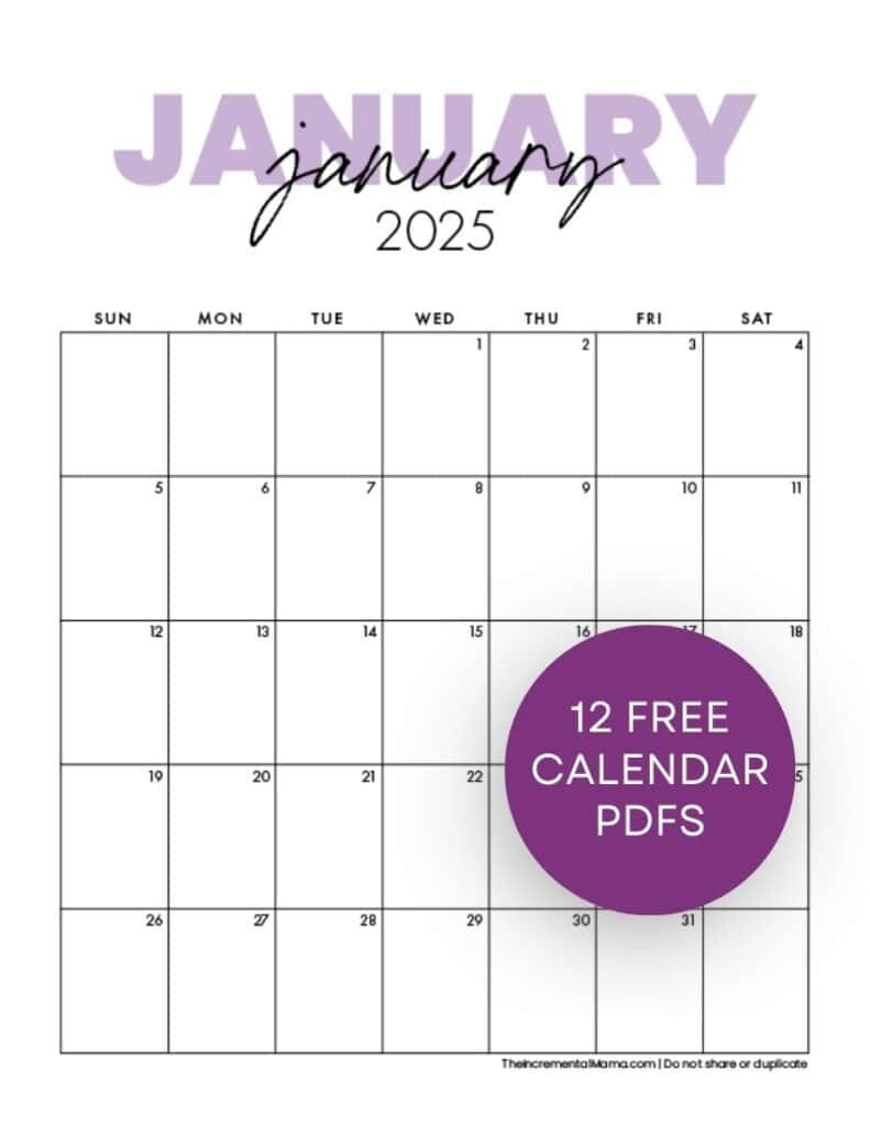 Free 2025 Monthly Calendar Template - January To December - Printable Calendar 2025 Monthly Free