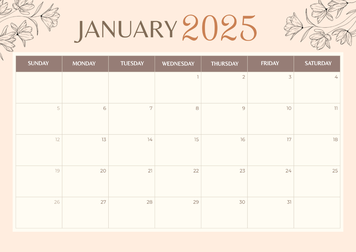 Free Aesthetic 2025 Calendar Template To Edit Online - Editable Printable Calendar 2025