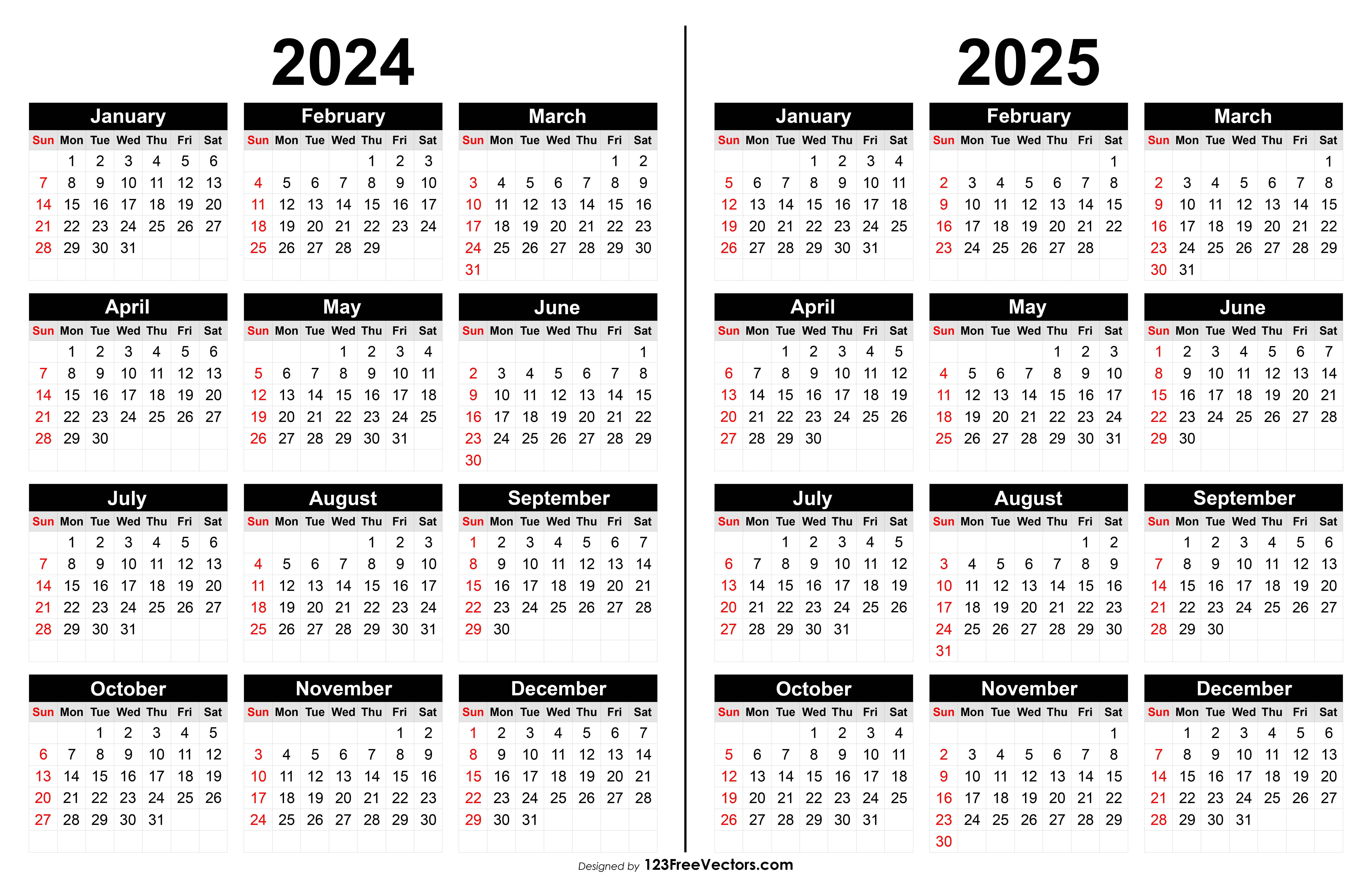 Free Download 2024 And 2025 Calendar Printable - Free Printable Yearly Calendar 2024 and 2025