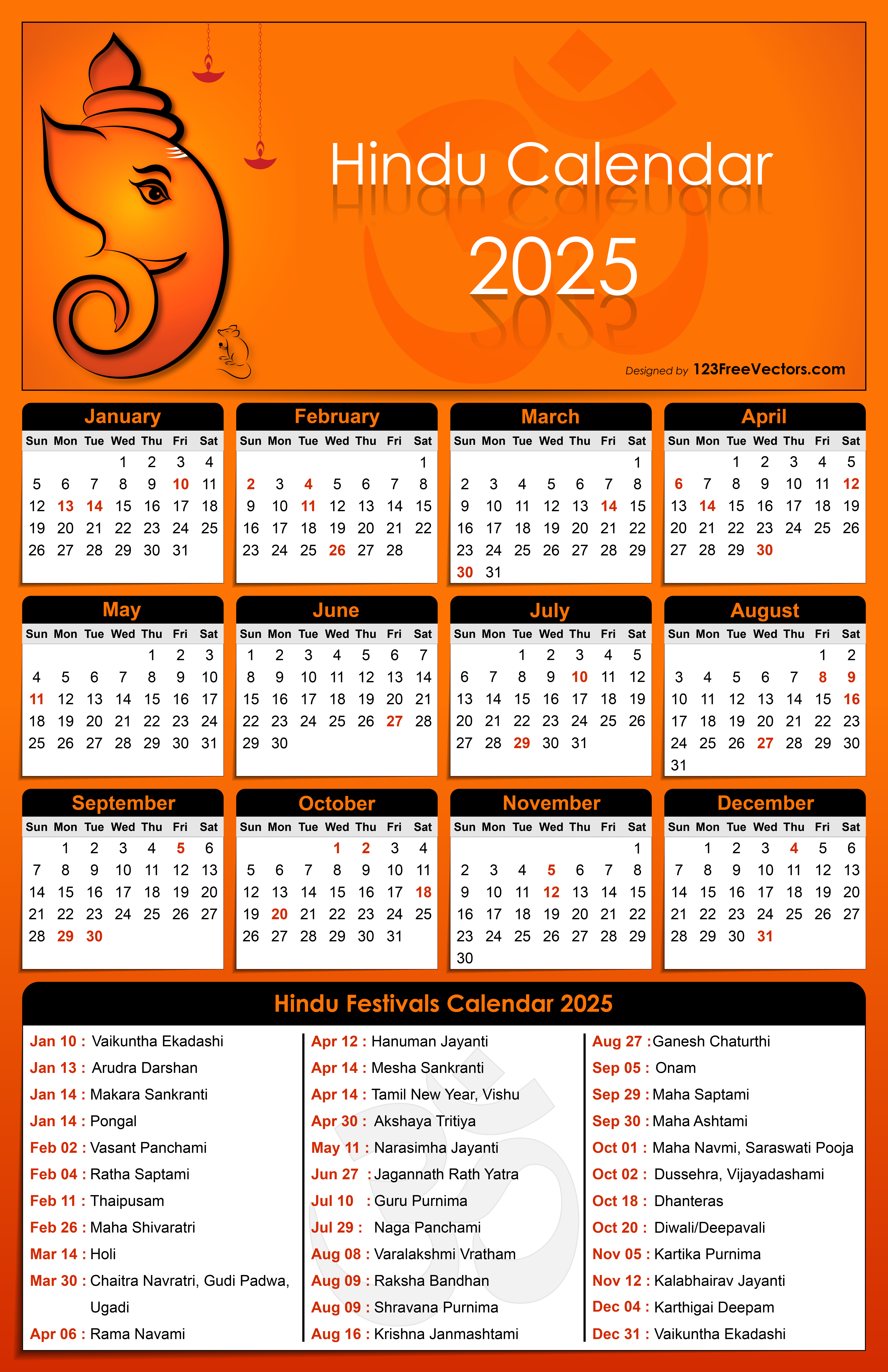 Free Download 2025 Calendar India - Printable Calendar 2025 with Indian Holidays