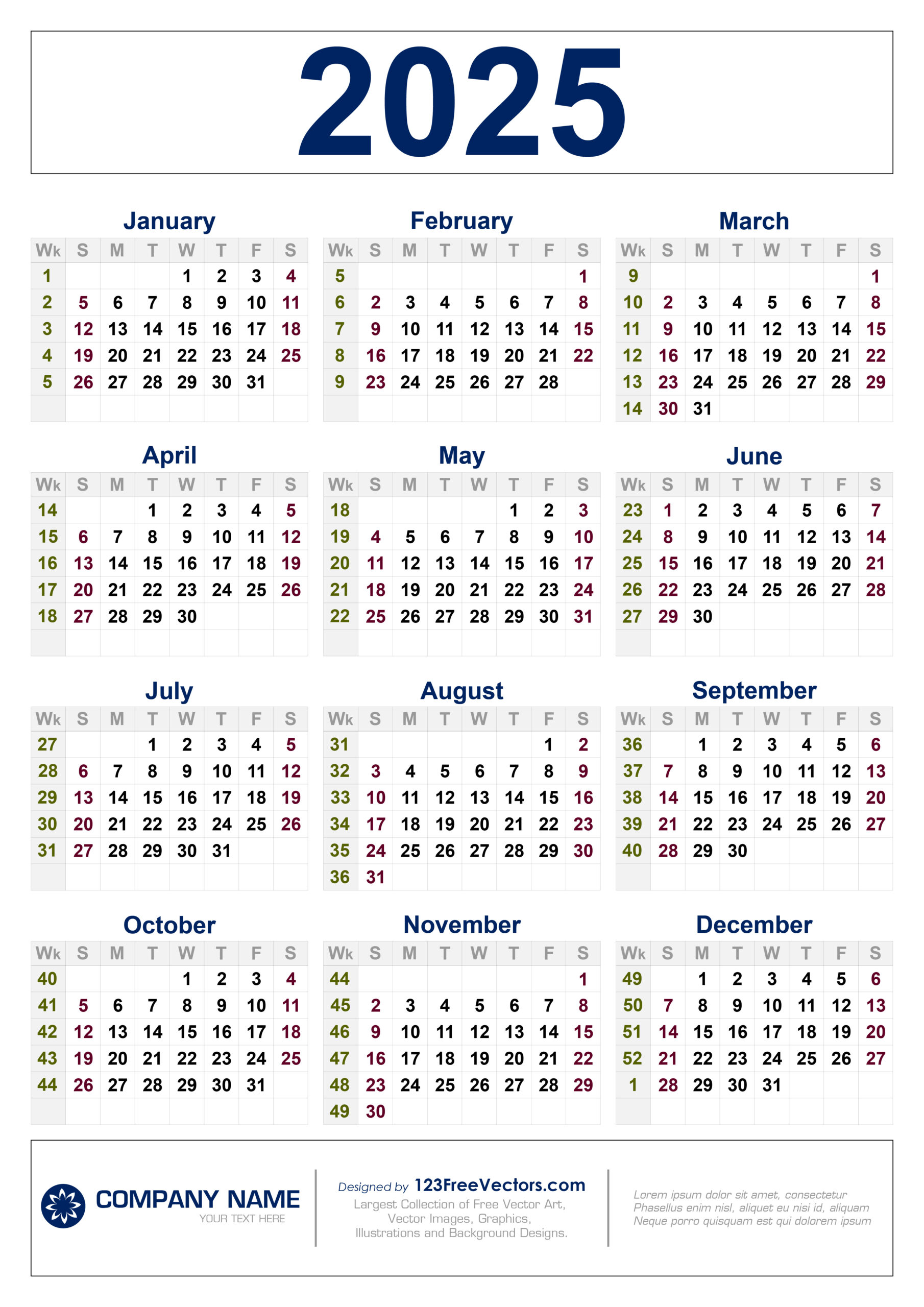 Free Download 2025 Calendar With Week Numbers - 2025 Calendar with Weeks Printable Free