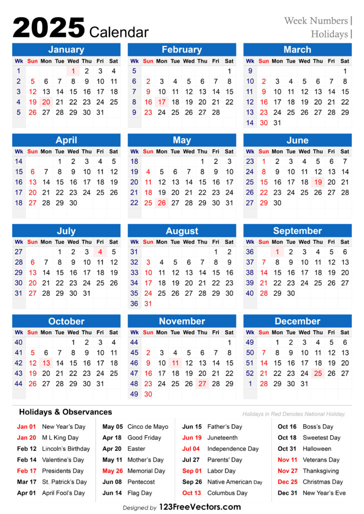 Printable Calendar 2025 Mauritius