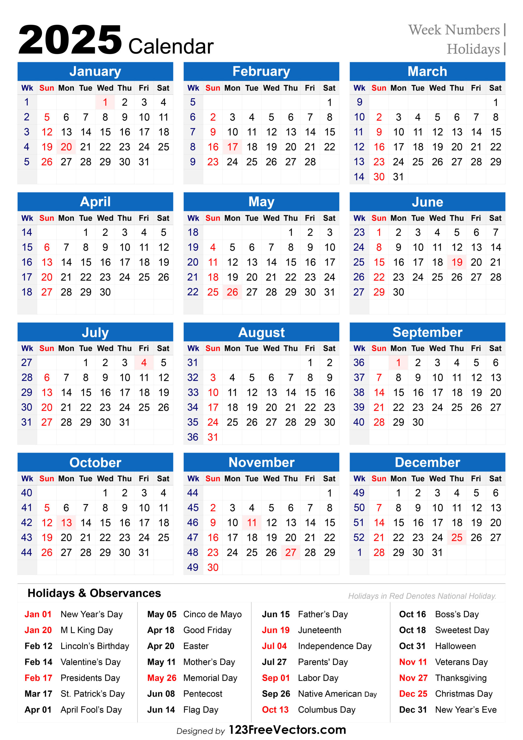 Free Download 2025 Holiday Calendar With Week Numbers - Printable Calendar 2025 Mauritius