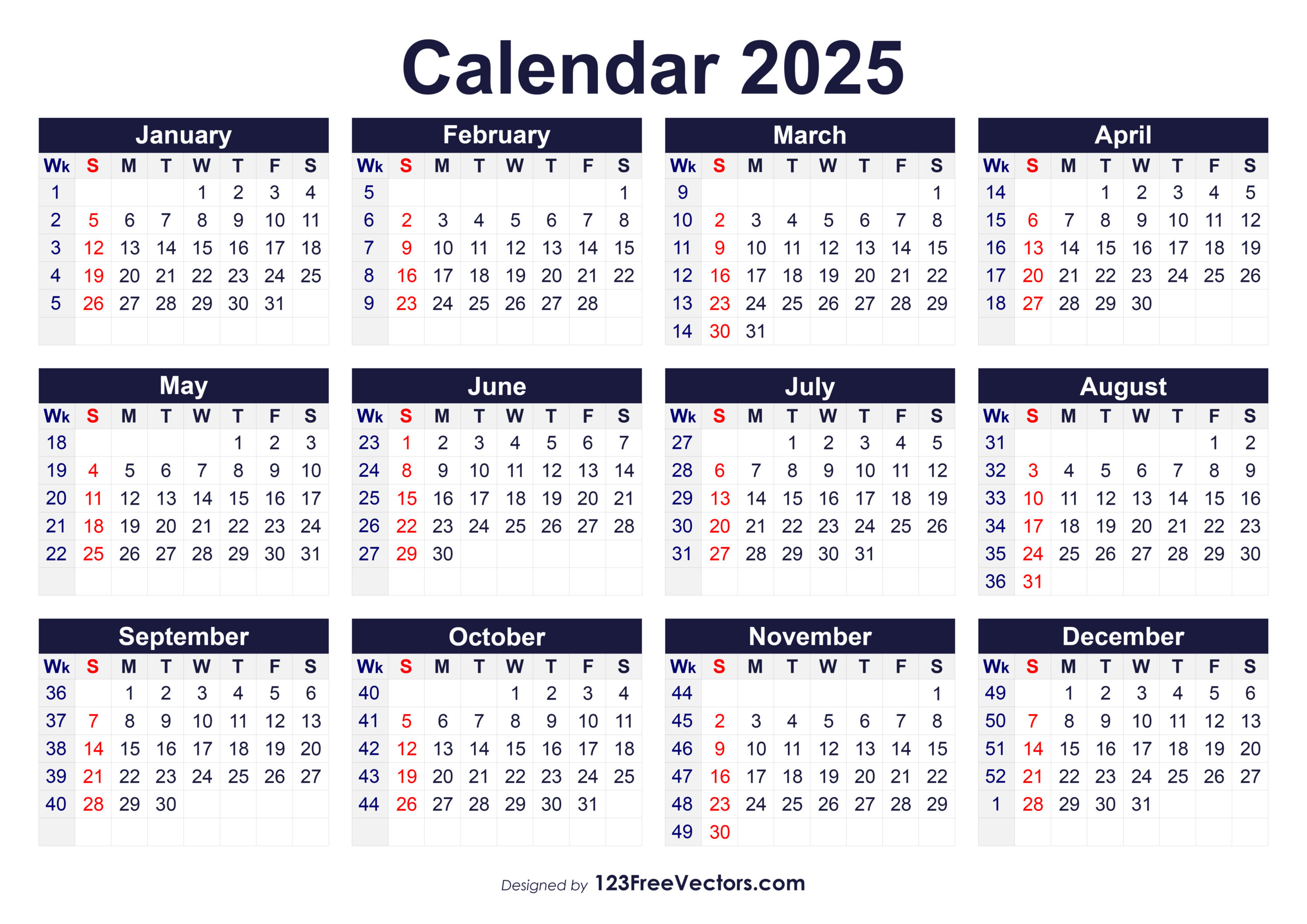 Free Download Printable 2025 Calendar With Week Numbers - Printable Calendar 2025 With Week Numbers