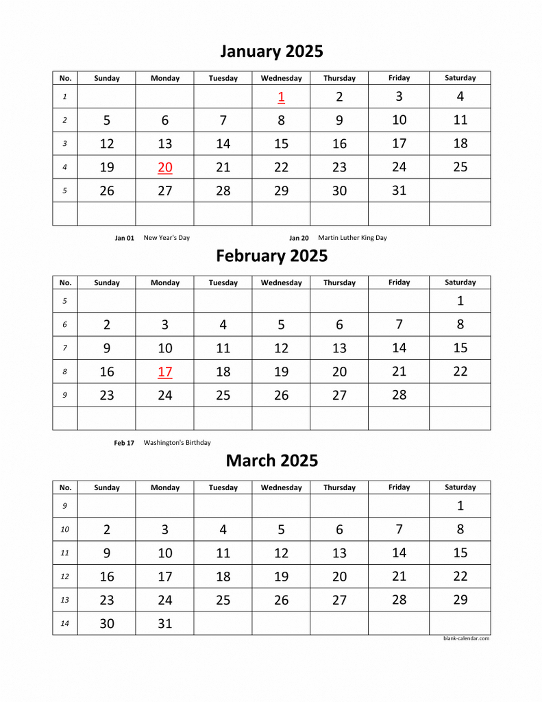 Free Download Printable Calendar 2025, 3 Months Per Page, 4 Pages - 3 Month Calendar 2025 Printable Free