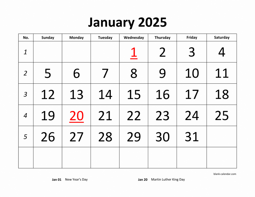 Free Download Printable Calendar 2025, Large Font Design - Printable Calendar 2025 Large