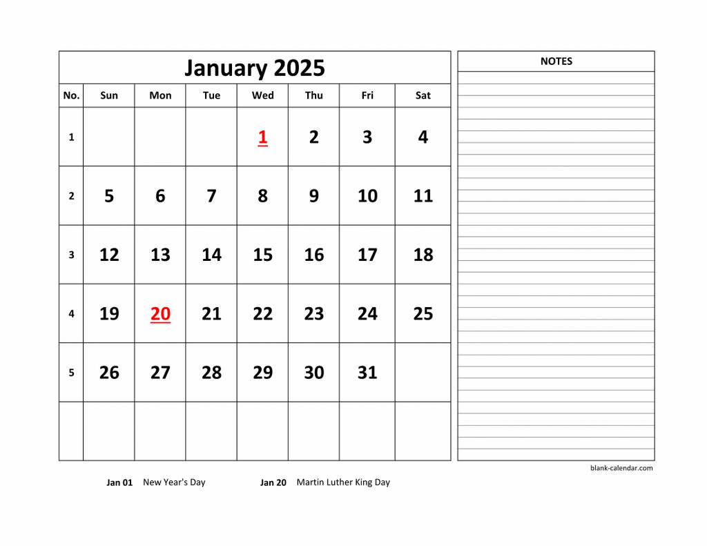 Free Download Printable Calendar 2025, Large Space For Appointment - 2025 Printable Calendar With Notes