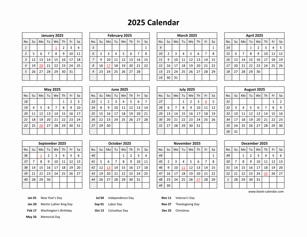 Free Download Printable Calendar 2025 With Us Federal Holidays - Free Printable 2025 Calendar With Holidays Printable Free Download