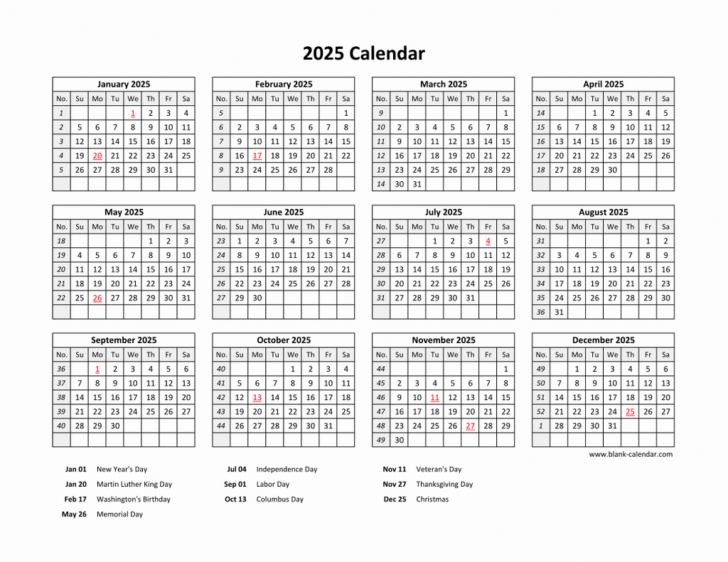 Printable Calendar 2025 Holidays