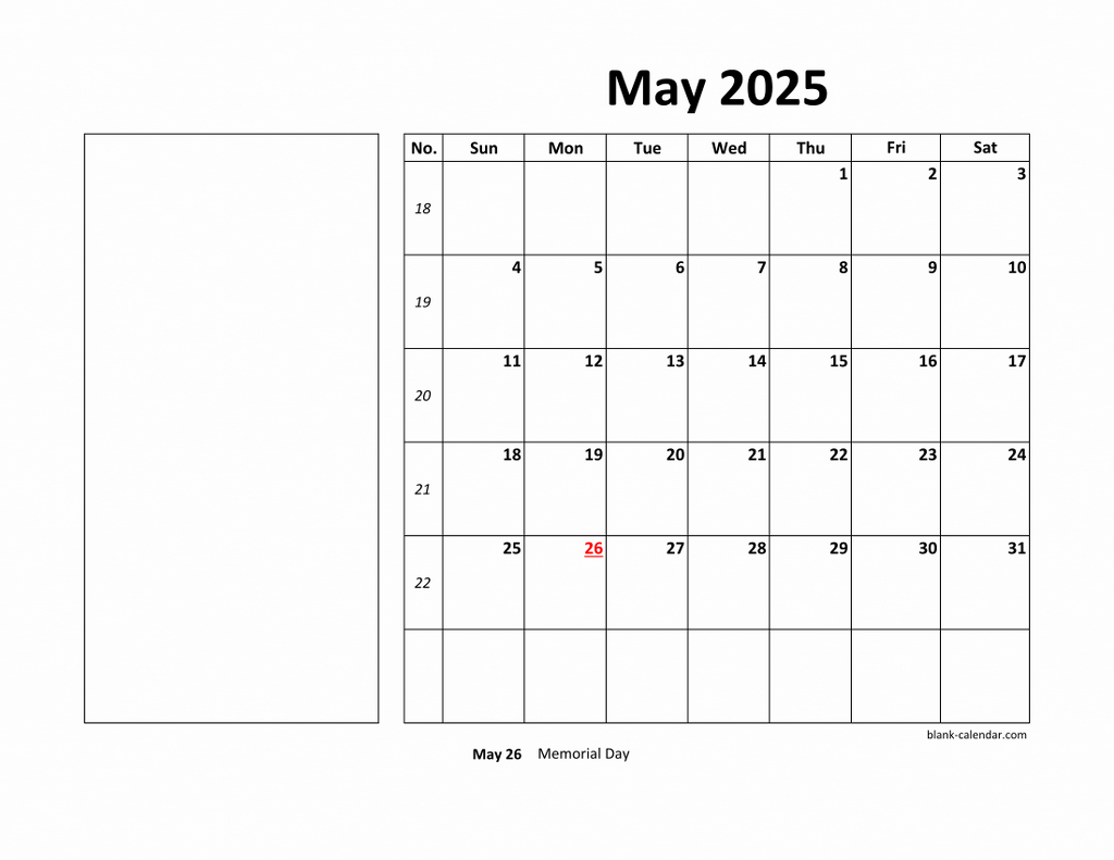 Free Download Printable May 2025 Calendar, Large Box, Holidays - Printable Calendar 2025 Large Boxes