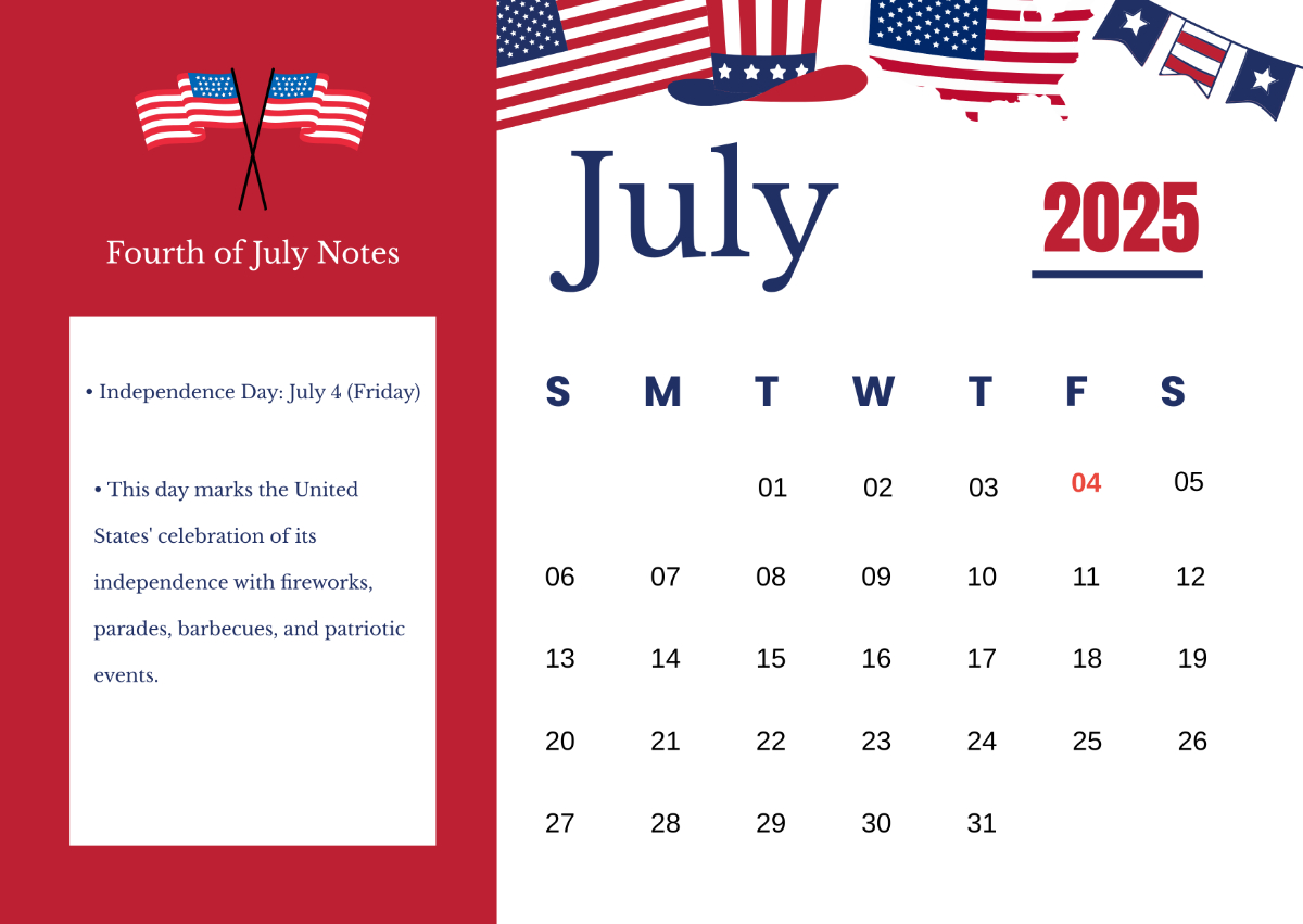 Free Fourth Of July 2025 Calendar Template To Edit Online - July 4Th 2025 Calendar Date
