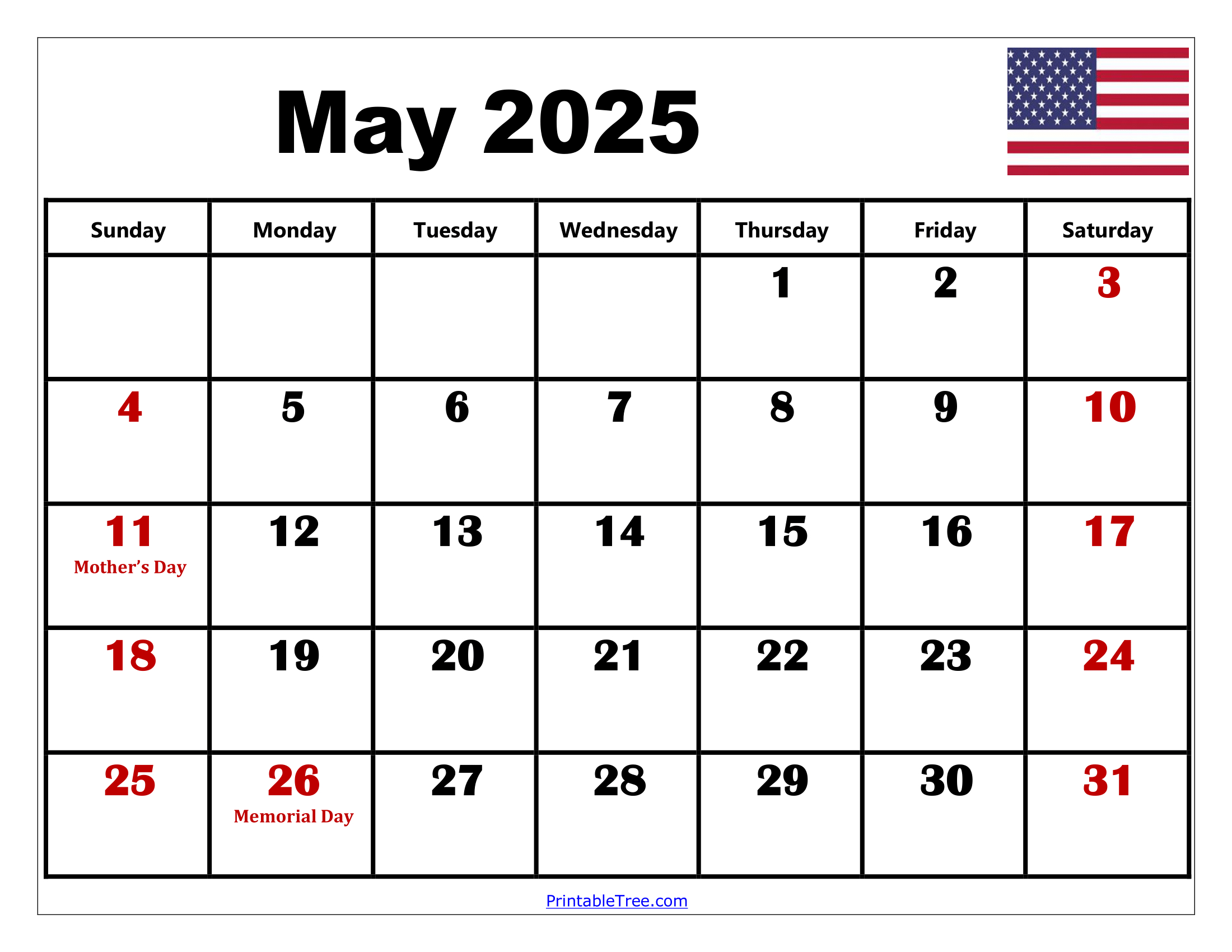 Free May 2025 Calendar Printable Pdf Template With Holidays - May Printable Calendar 2025 With Holidays