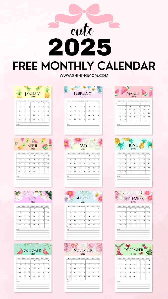 Free Monthly 2025 Calendar For Instant Download- Cute Templates - Free Printable Calendar 2025 Pinterest
