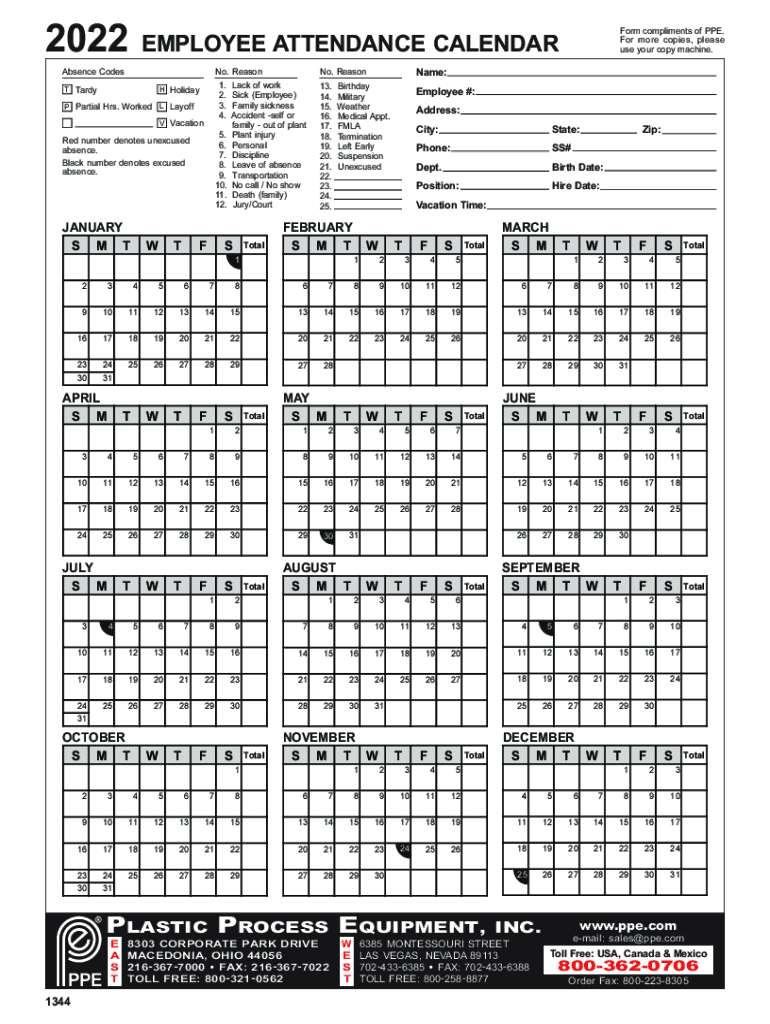 Free Printable 2024 Employee Attendance Calendar Pdf: Fill Out - 2025 Employee Attendance Calendar Printable Free Download
