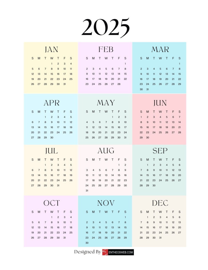 2025 Calendar A4 Printable