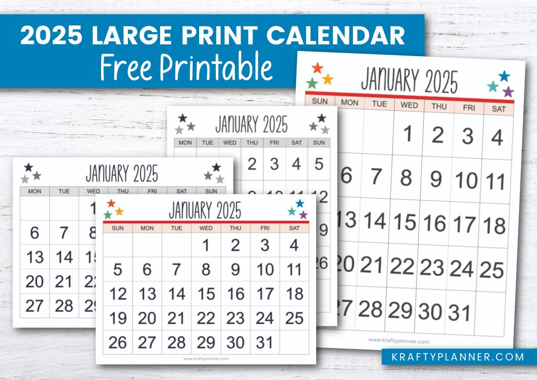 Free Printable 2025 Large Print Calendar — Krafty Planner - Printable Calendar 2025 Large