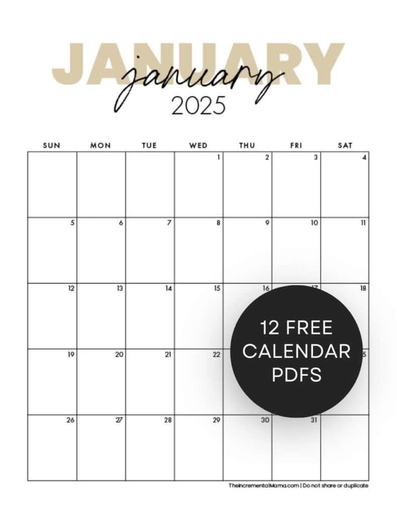 Free Printable 2025 Monthly Calendar (January - December Pdfs - 12 Month Calendar 2025 Printable Free