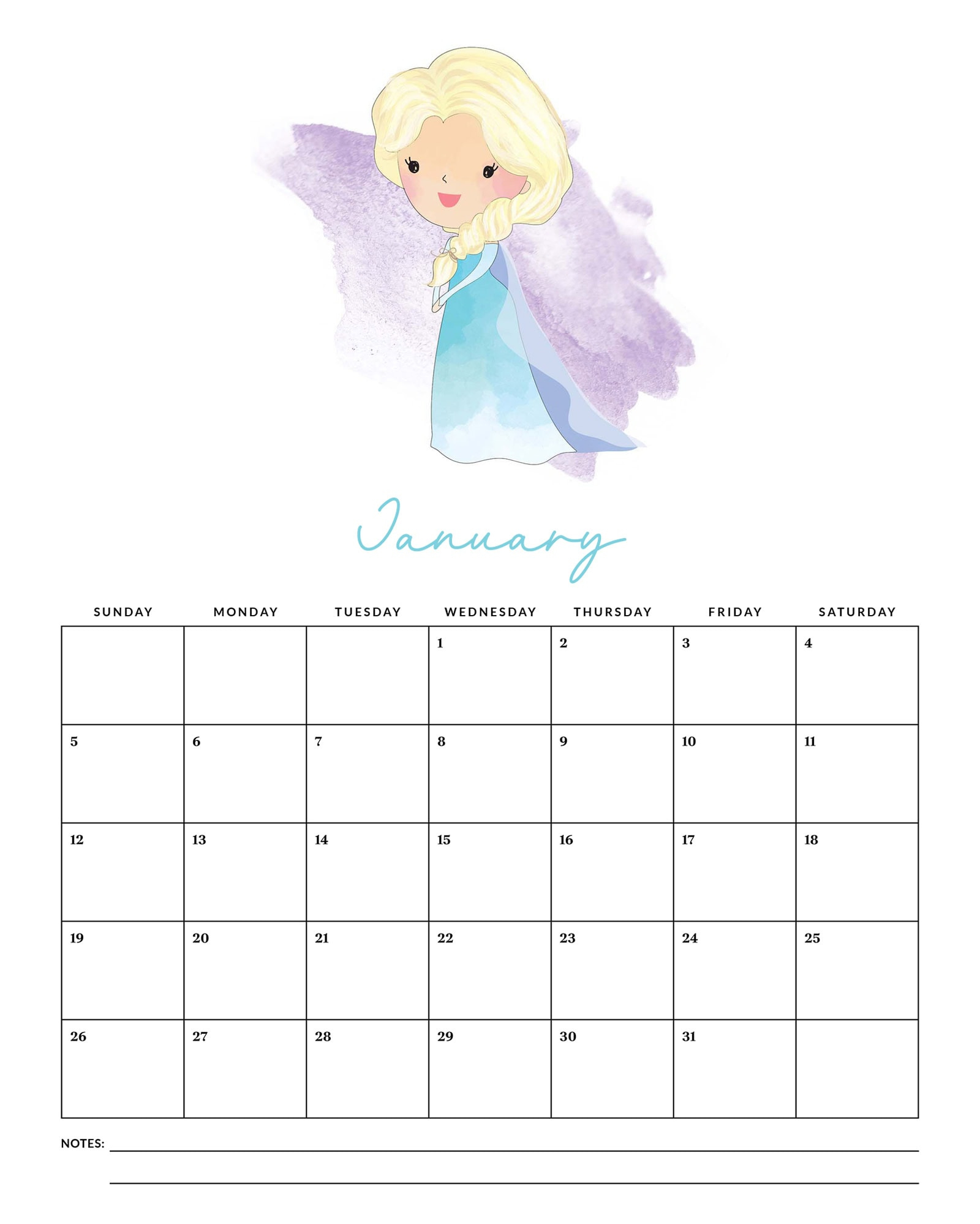 Free Printable 2025 Princess Calendar - The Cottage Market - Free Printable Disney Calendar 2025
