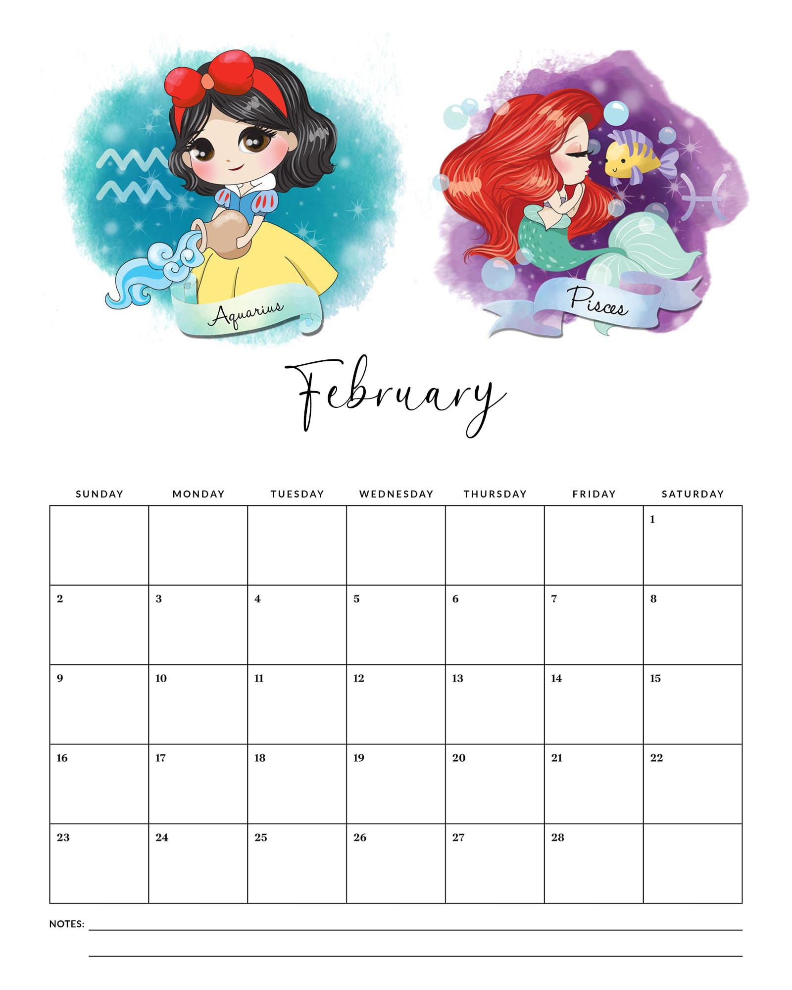 Free Printable 2025 Princess Zodiac Calendar - The Cottage Market - Free Printable Disney Calendar 2025
