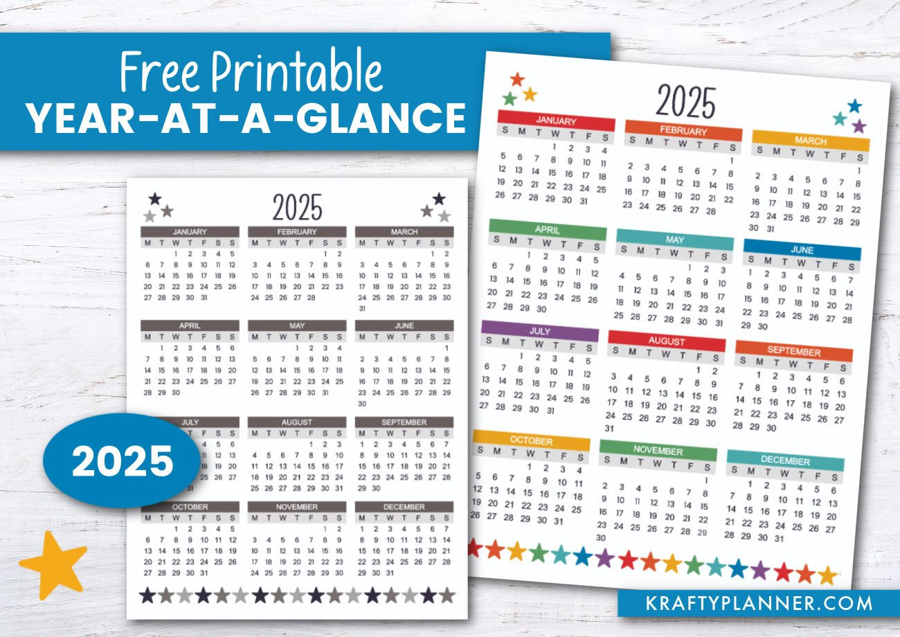 Free Printable 2025 Year-At-A-Glance — Krafty Planner - Free Printable Calendar 2025 Annual