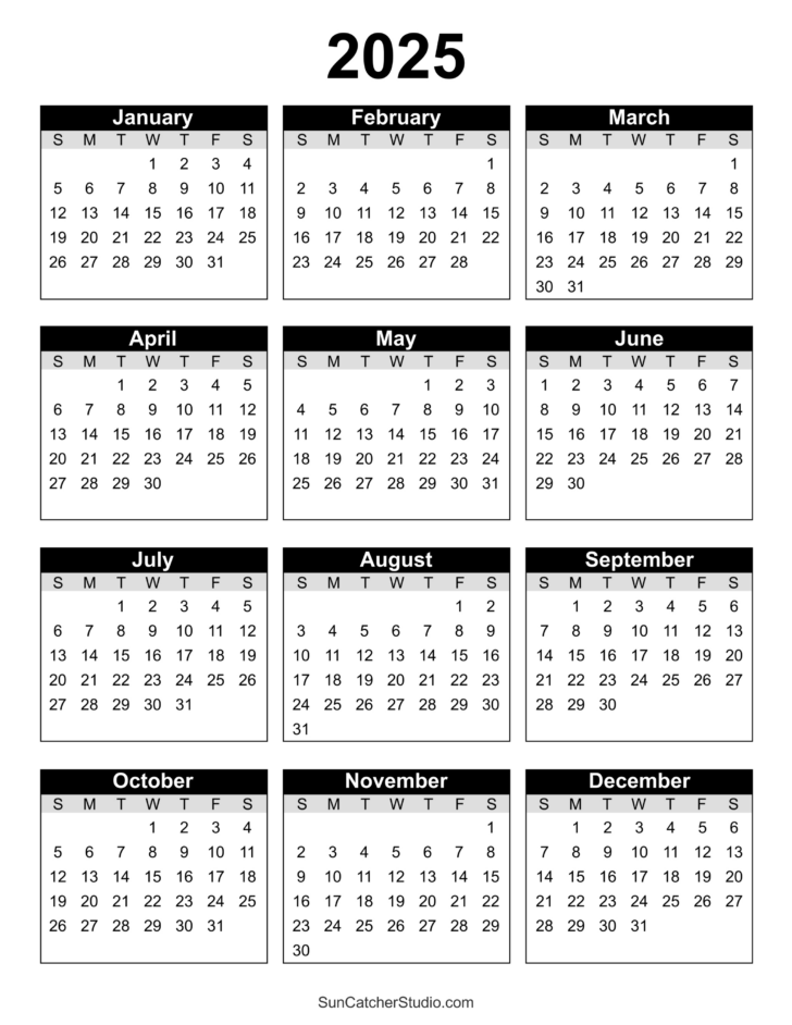 Free Mini Calendar Printable 2025