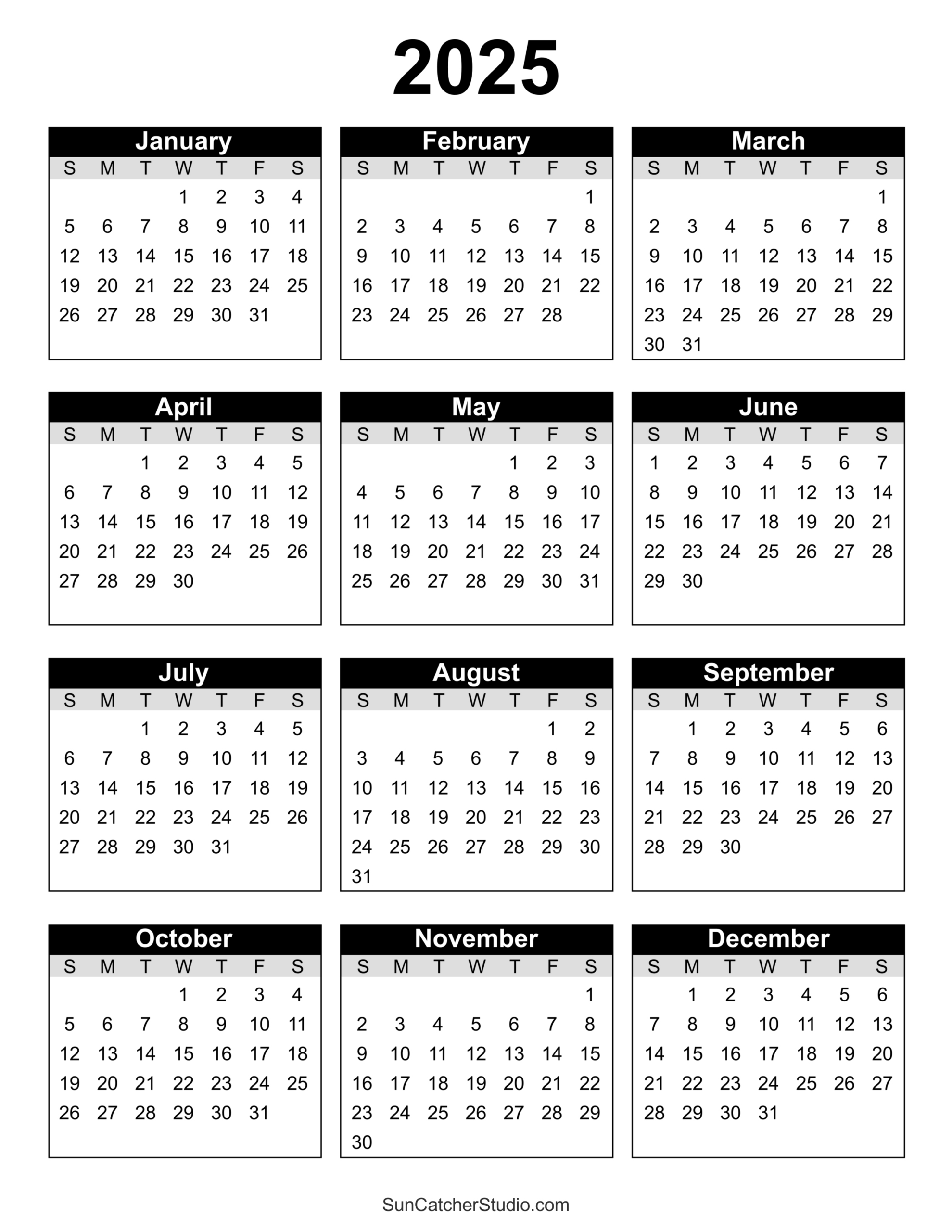 Free Printable 2025 Yearly Calendar – Free Printables, Monograms - Year Calendar 2025 Printable Free