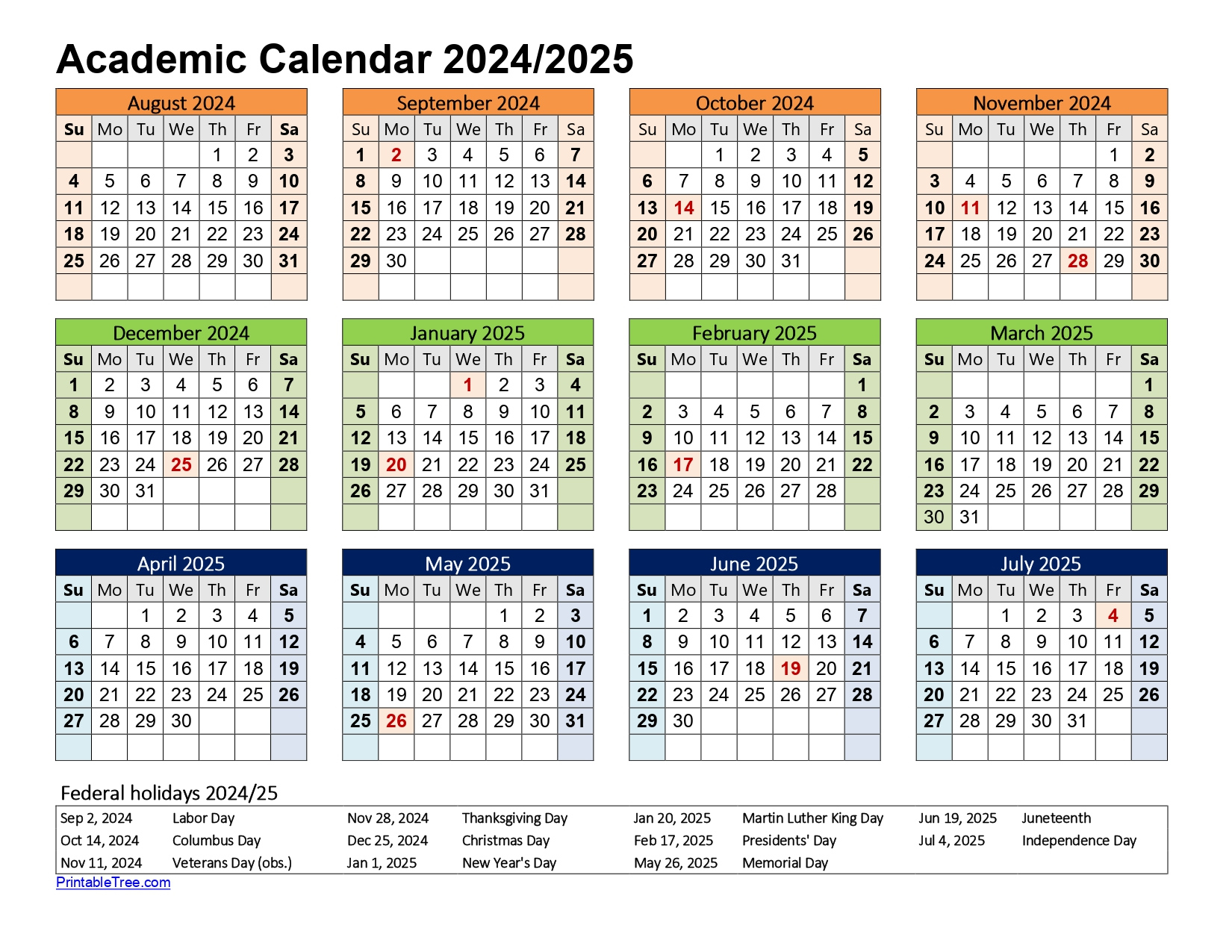 Free Printable Academic Calendar 2024 To 2025 Templates - 4 Year Calendar 2024 To 2025 Printable