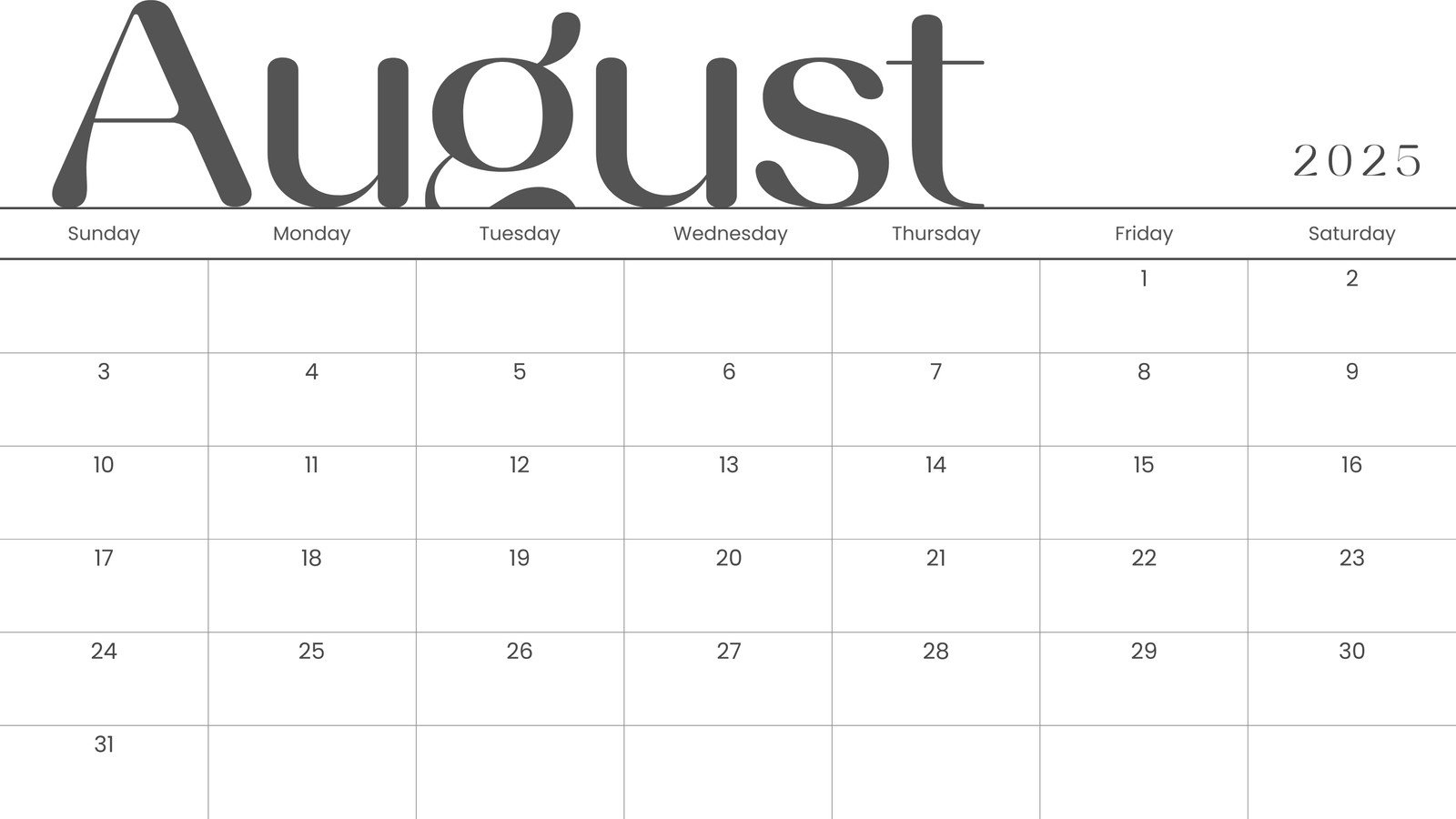 Free Printable August 2025 Calendar Templates | Canva - Printable Calendar 2025 Free Printable August