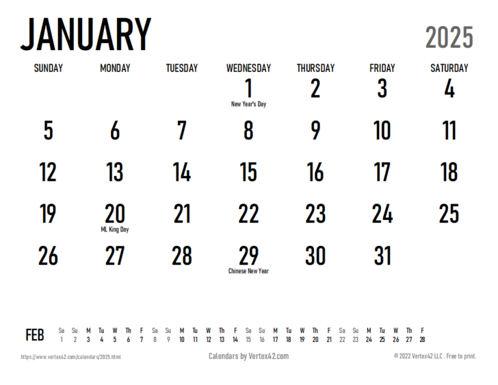 Printable Calendar 2025 Large Print Free