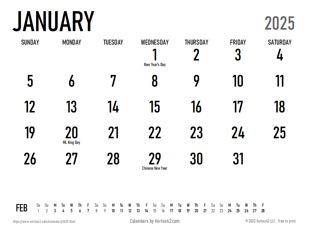 Free Printable Calendar - Printable Monthly Calendars - Vertex42 Printable Calendar 2025
