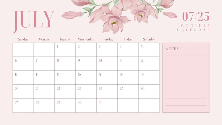 July 2025 Calendar Printable Word