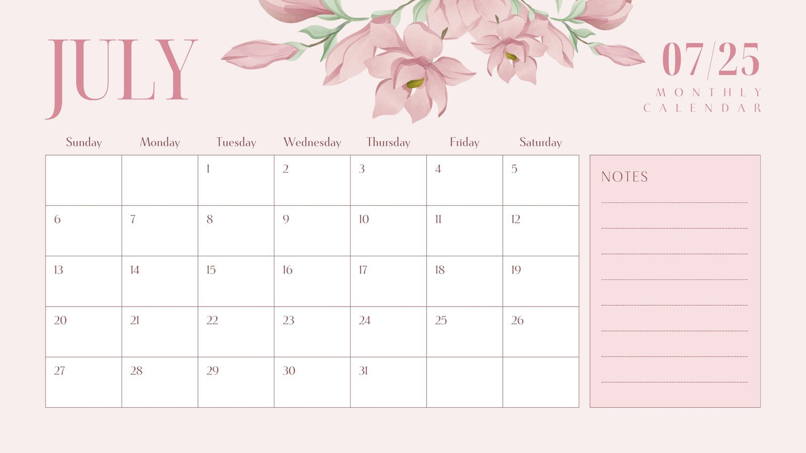 Free Printable, Custom July 2025 Calendar Templates | Canva - July 2025 Calendar Printable Word