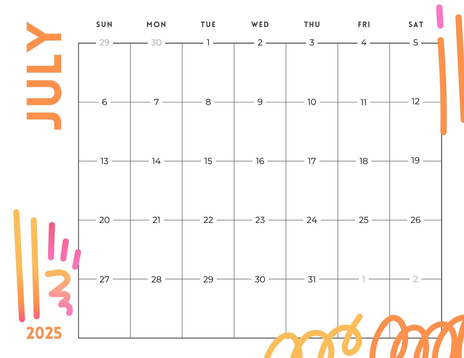Free Printable, Custom July 2025 Calendar Templates | Canva - July 2025 Calendar Printable Word