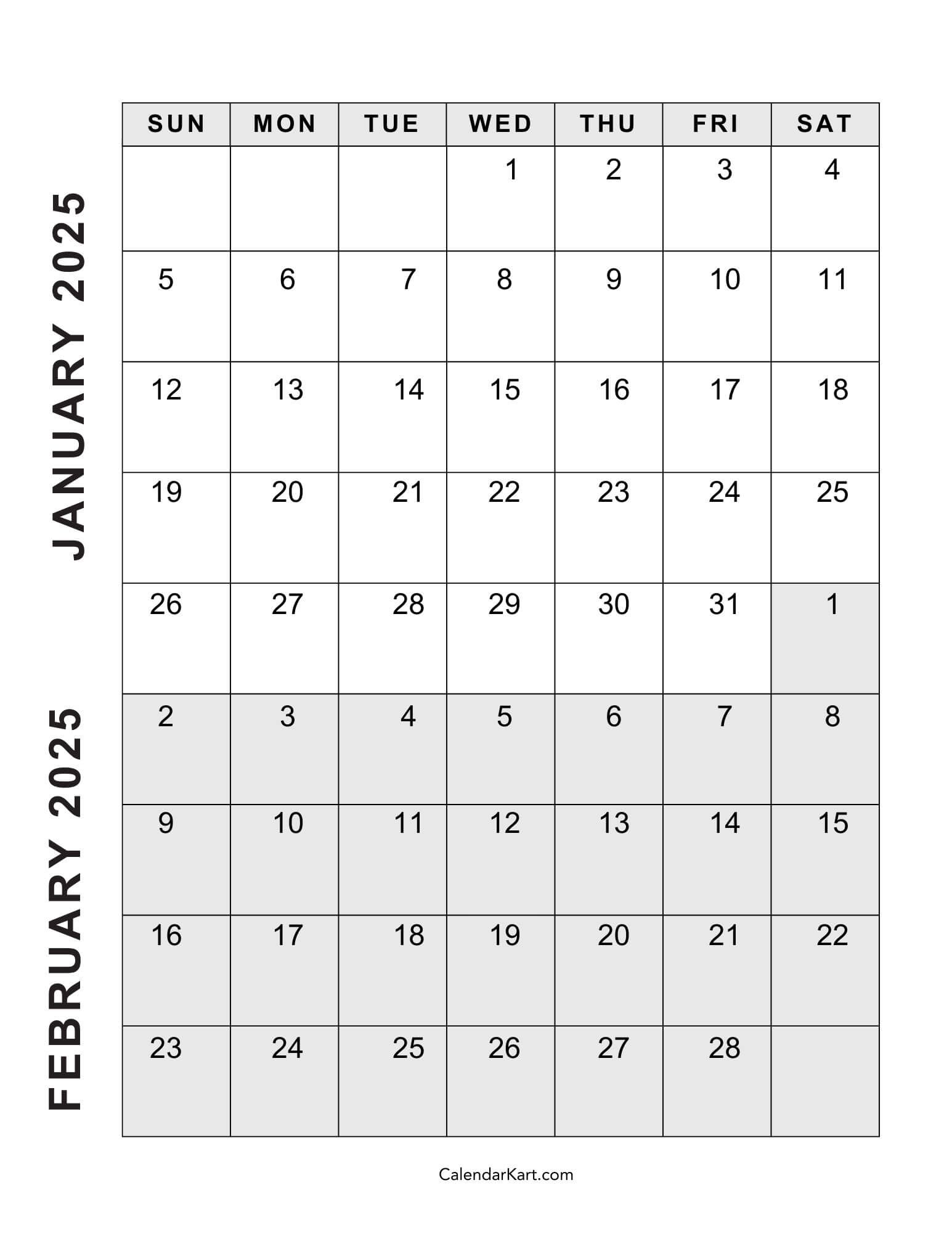 Free Printable January February Calendar 2025 - Calendarkart - Printable Calendar 2025 January February