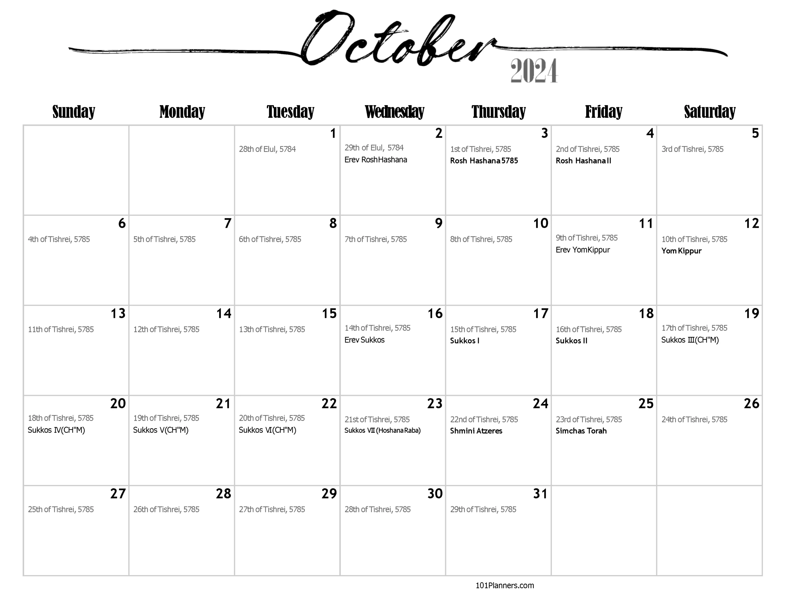 Free Printable Jewish Calendar 2024 And 2025 - Jewish Calendar 2025 with Holidays Printable Free