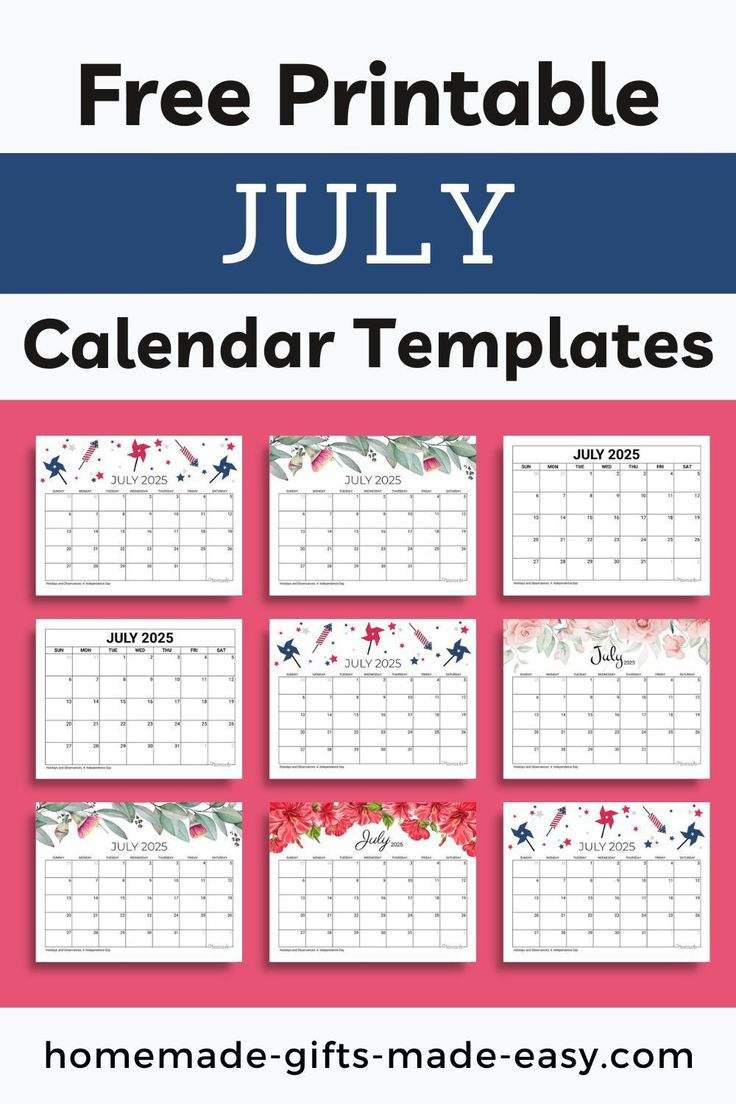 Free Printable July 2025 Calendar With Holidays | Homemade Gifts - July 2025 Calendar Homemade Gifts Made Easy