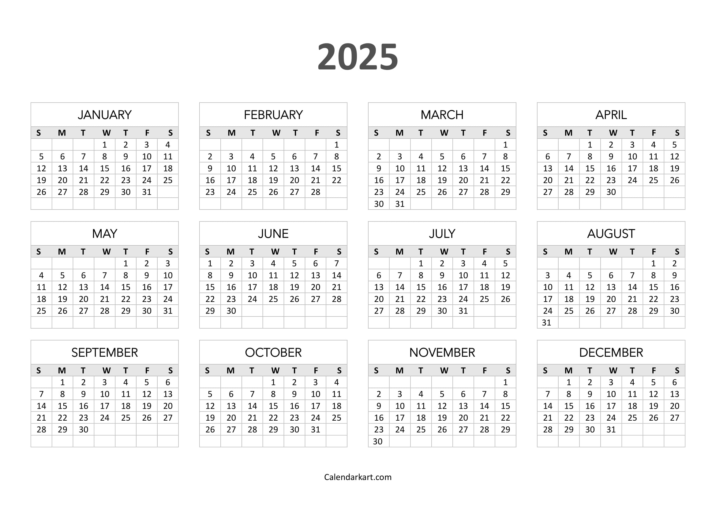 Free Printable Year At A Glance Calendar 2025 - Calendarkart - 2025 Calendar with Julian Dates Printable