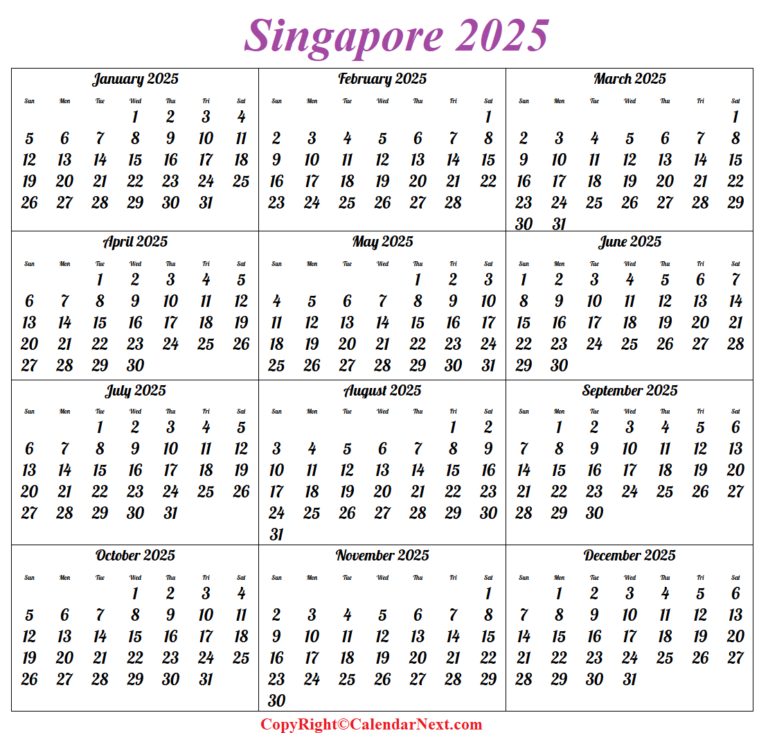 Free Singapore 2025 Calendar Printable With Holidays - Printable Calendar 2025 Singapore with Holidays